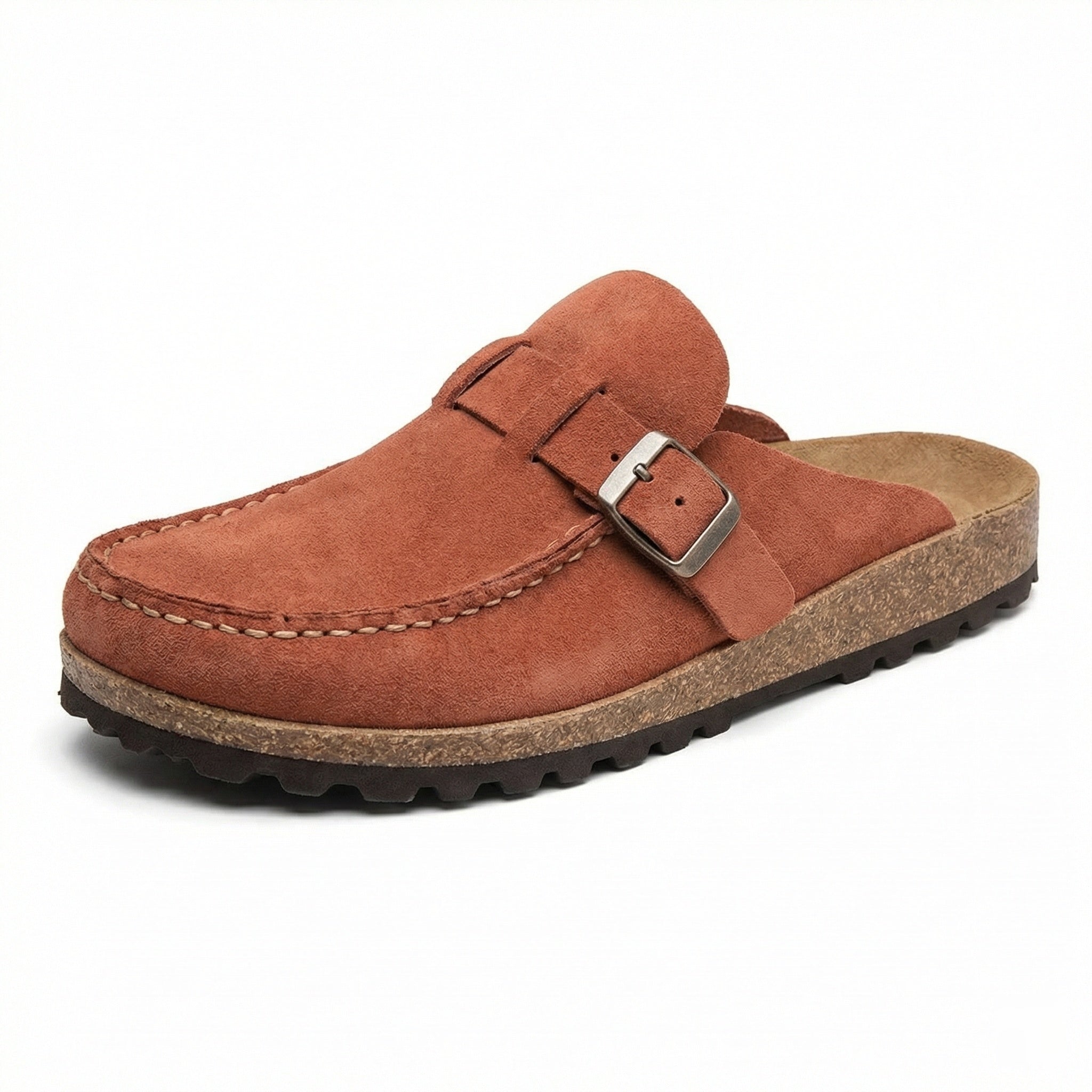 Damen Wildleder Clogs - Hinten offen mit Sohle im Kork-Stil