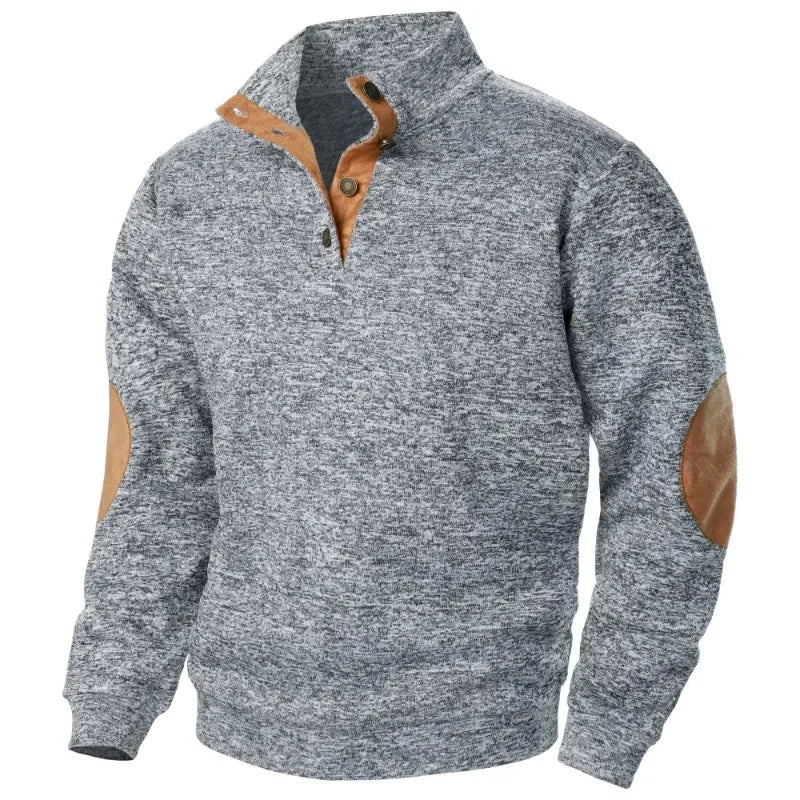 Herren Pullover Stehkragen - Mit Knopfverschluss und Ellenbogen-Details