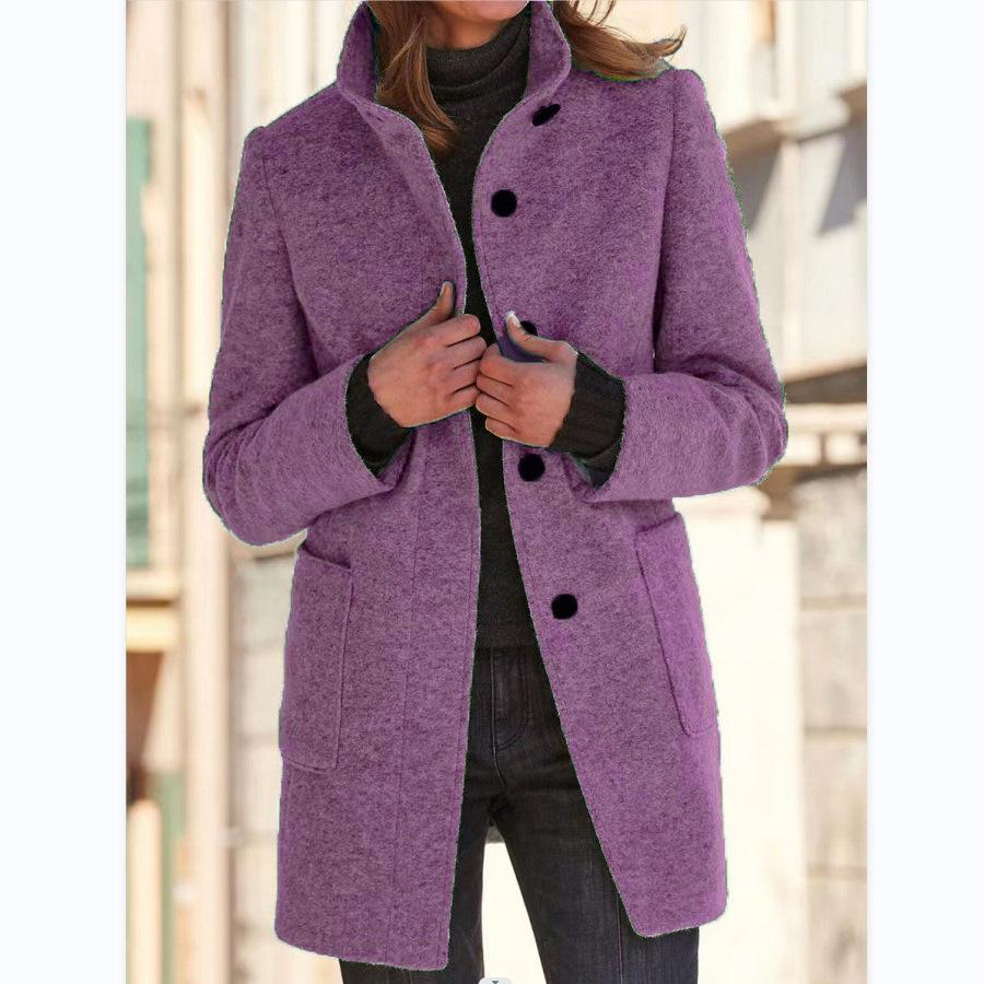 Women's button coat - Textured with high collar