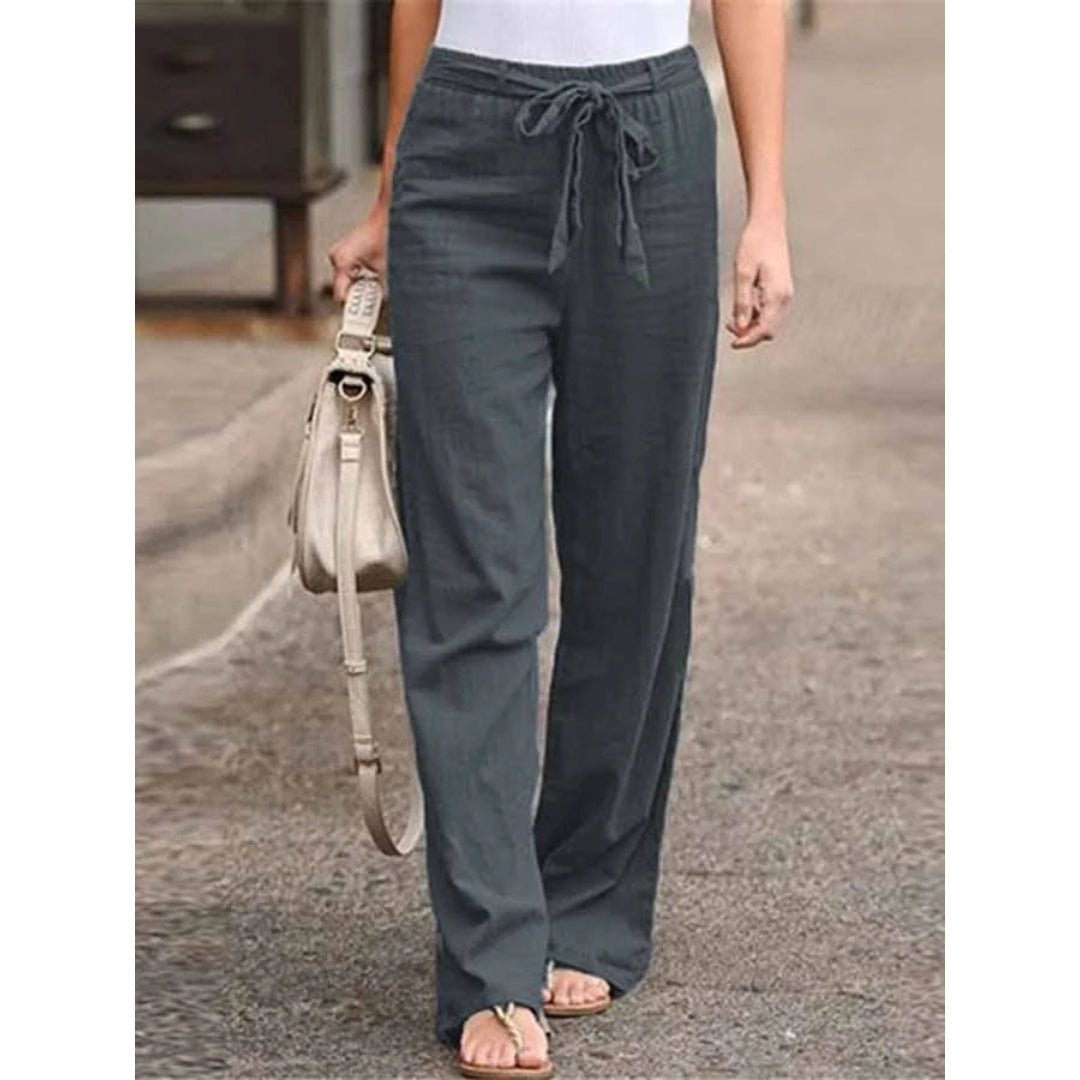 Damen Leinen Palazzo Hose mit weitem Bein Kordelzug und entspannte Passform