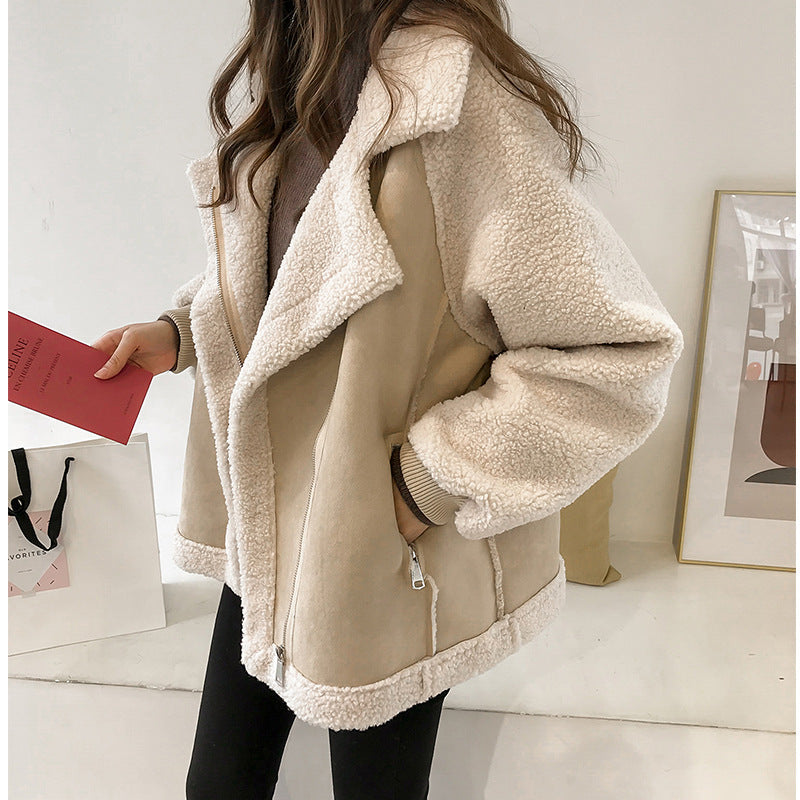Women's Suede Winter Jacket - Outerwear with Cozy Lining