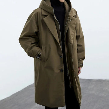 Herren Langer Kapuzen-Trenchcoat - Wasserdicht mit Seitentaschen