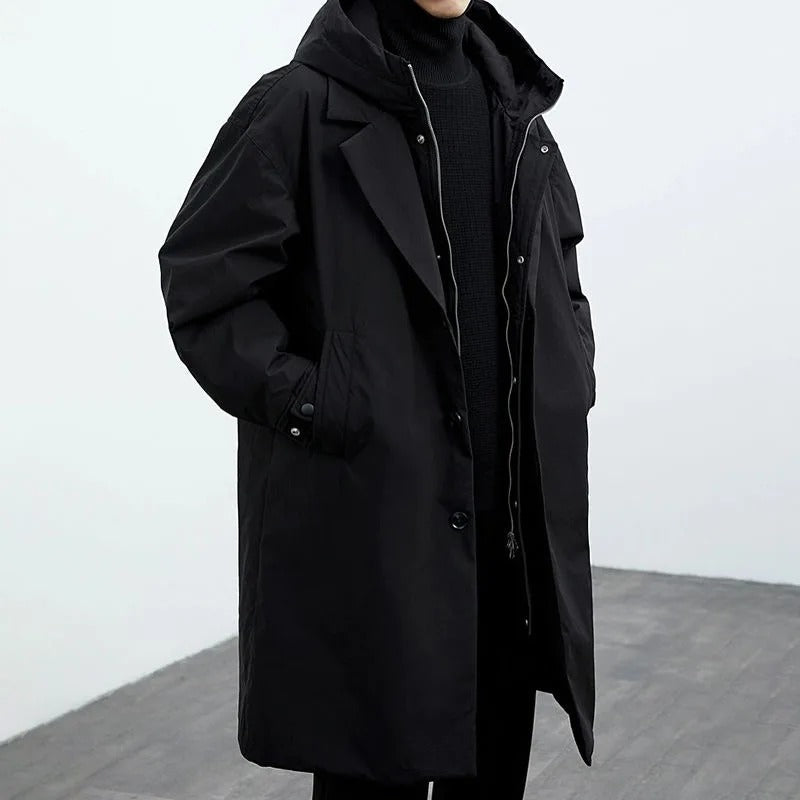 Herren Langer Kapuzen-Trenchcoat - Wasserdicht mit Seitentaschen
