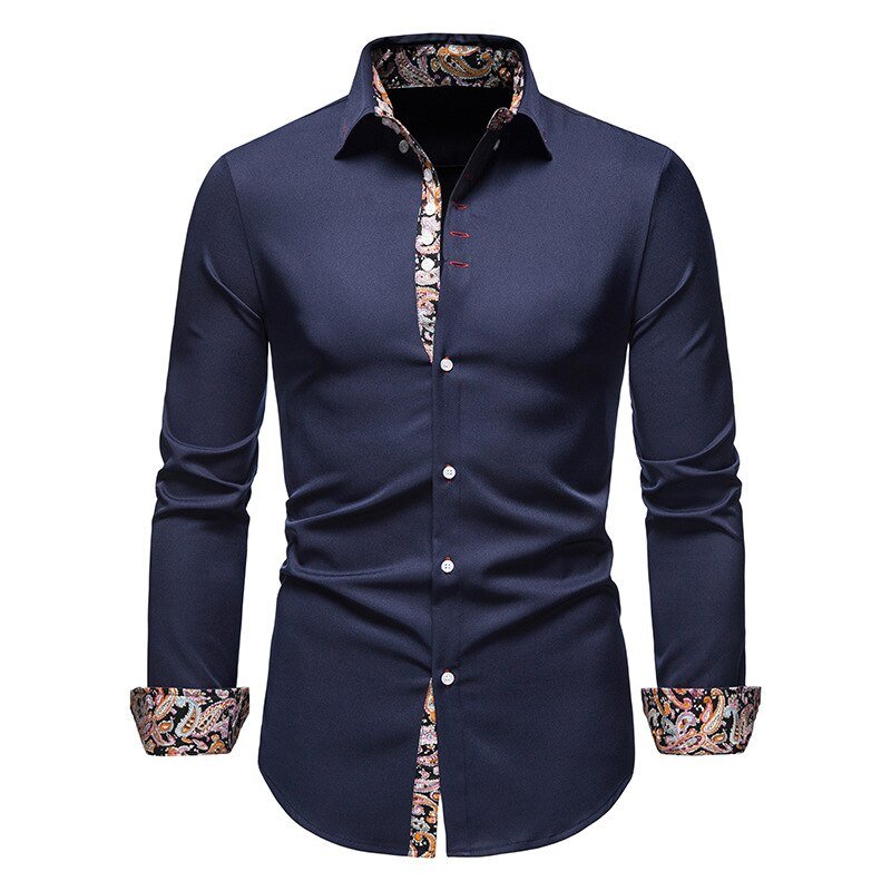 Men’s Slim Fit Shirt - Long Sleeve with Paisley Accents
