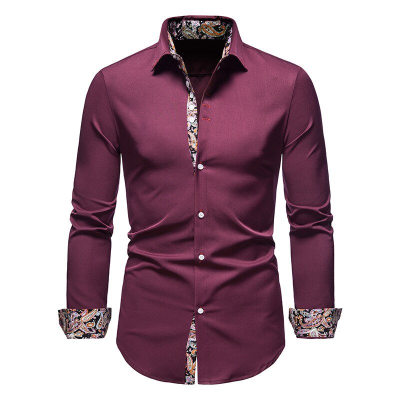 Men’s Slim Fit Shirt - Long Sleeve with Paisley Accents