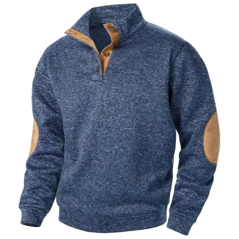 Herren Pullover Stehkragen - Mit Knopfverschluss und Ellenbogen-Details