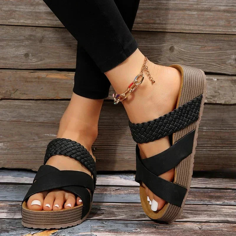 Damen Orthopädische Gepolsterte Sandalen Geflochtener Riemen und Plateausohle
