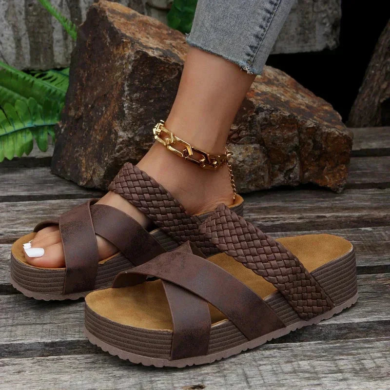 Damen Orthopädische Gepolsterte Sandalen Geflochtener Riemen und Plateausohle
