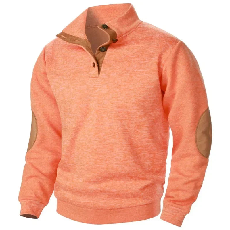 Herren Pullover Stehkragen - Mit Knopfverschluss und Ellenbogen-Details