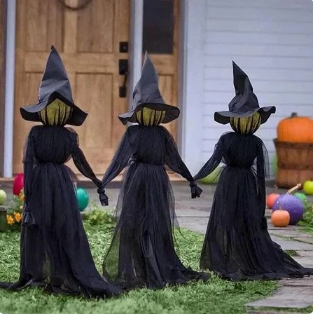 Schwarz Illuminato Stecche da Giardino Strega - Decorazione di Halloween Attivata dal Suono