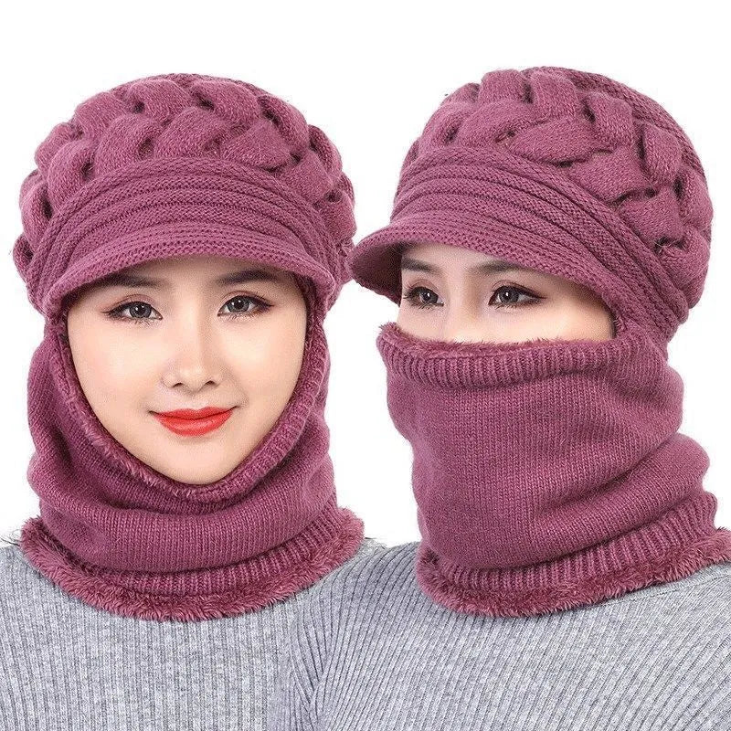 Women's Winter Balaclava Hat - Brimmed Hat with Face Mask