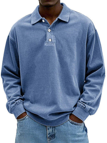 Herren Distressed Langarm Polohemd - Relaxte Passform