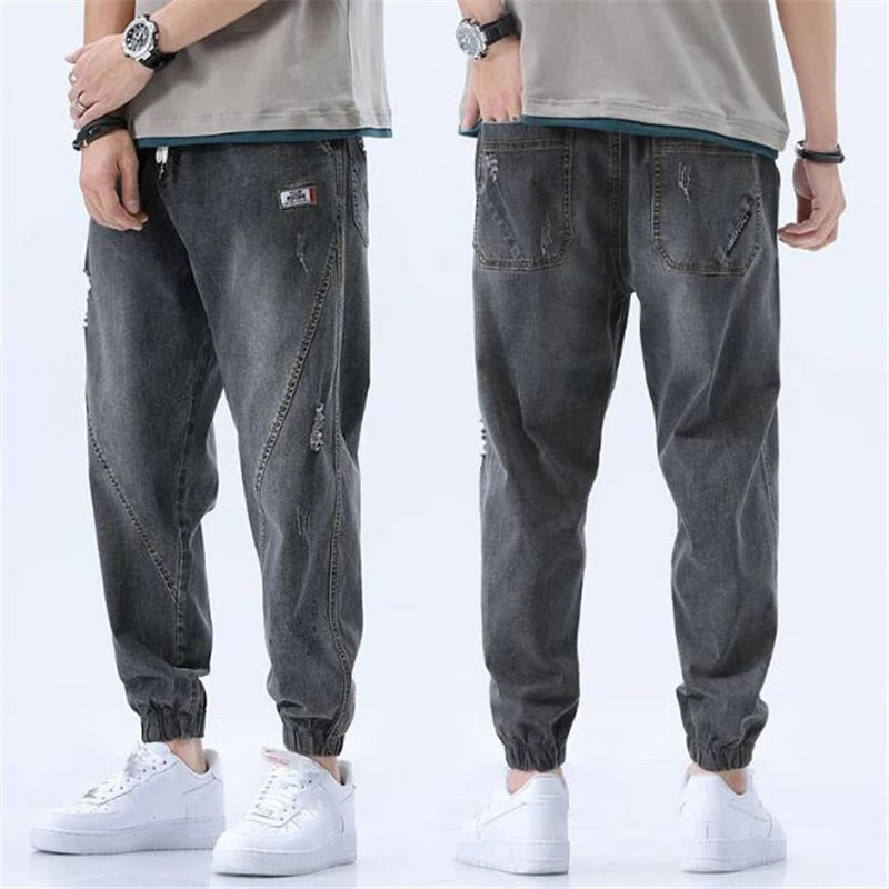 Herren Jogger Jeans mit Weitem Bein - Elastischer Bund mit Kordelzug