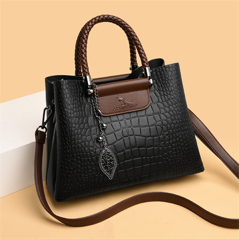 Damen Handtasche aus Krokogeprägtem Leder - Satchel mit Tragegriff