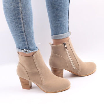 Damen Klassische Stiefeletten - Chunky-Absatz & Seitlicher Reißverschluss