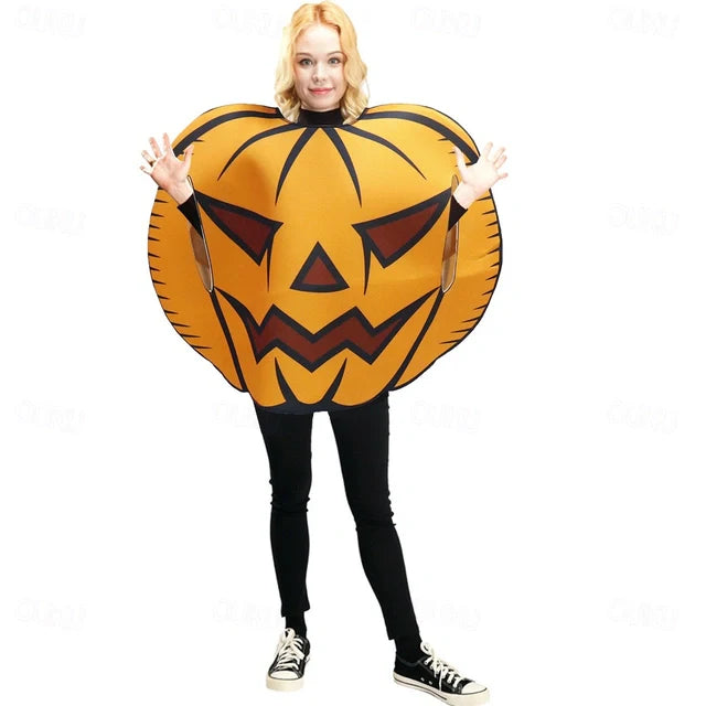 Conjunto de disfraz de calabaza de Halloween extragrande unisex - forma 3D y aberturas para las mangas