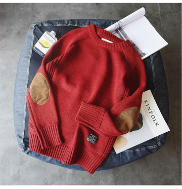 Herren Strickpullover mit Ellbogenflicken - Lockere Passform