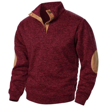 Herren Pullover Stehkragen - Mit Knopfverschluss und Ellenbogen-Details