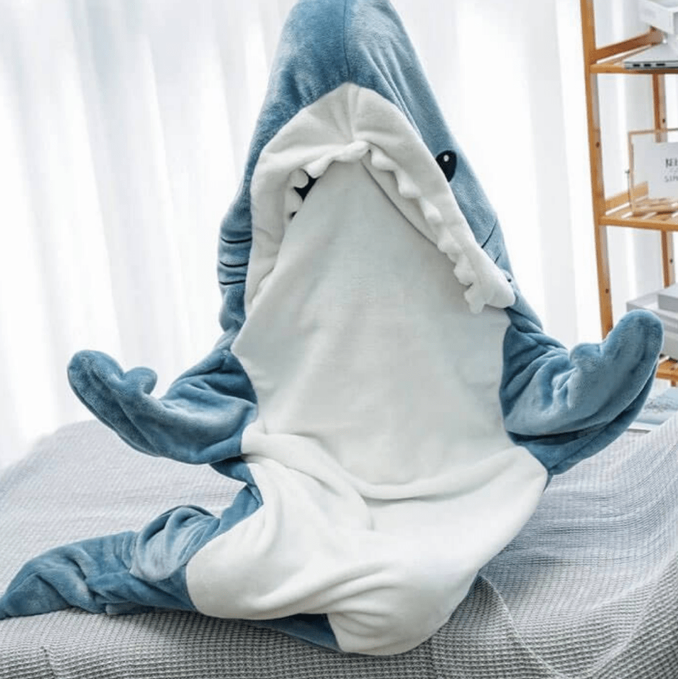 Unisex Blå Haj Hoodie Onesie - Mjuk Pyjamasdräkt