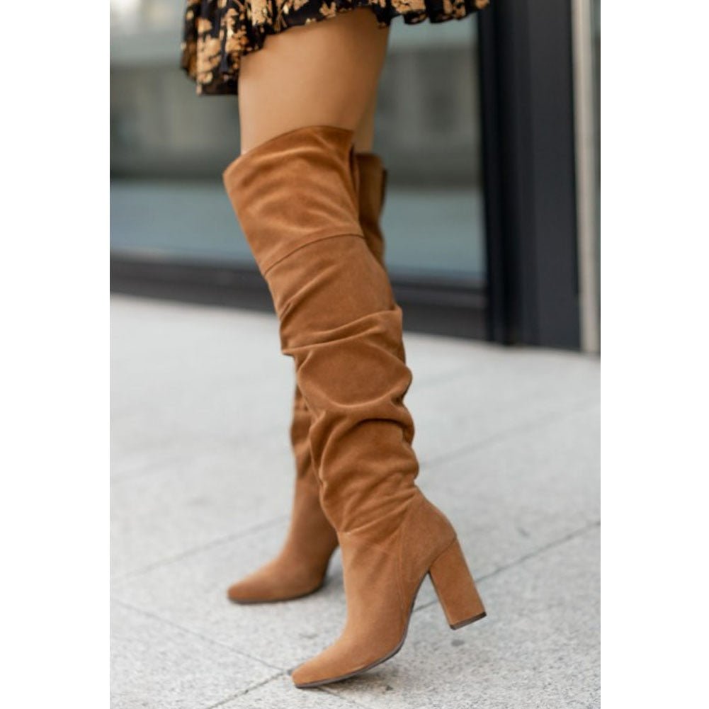 Dames Slouchy Kniehoge Laarzen - Blokhak & Puntige Teen