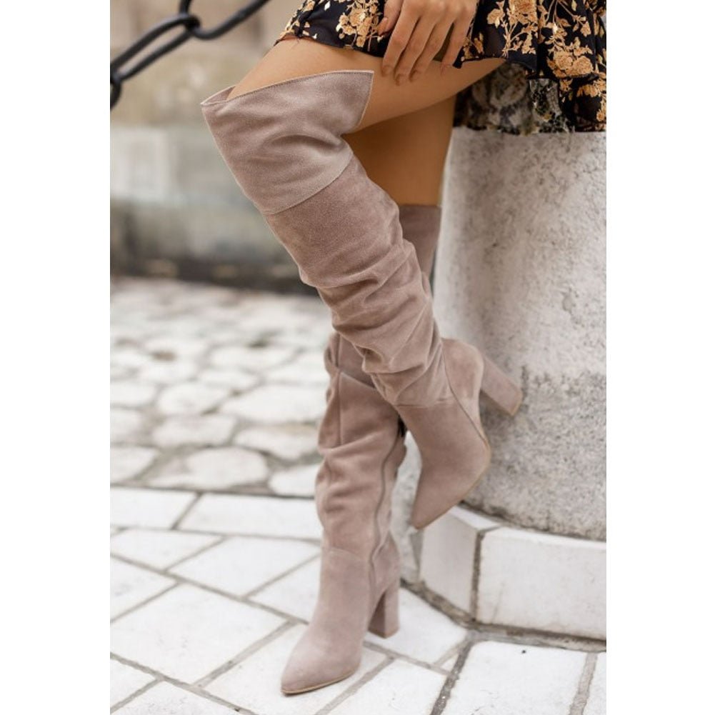 Dames Slouchy Kniehoge Laarzen - Blokhak & Puntige Teen