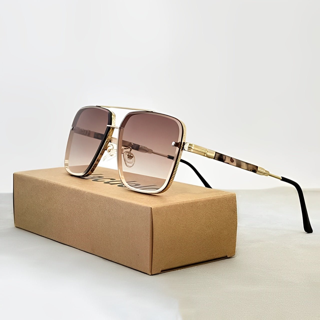 Herren-Pilotenbrille im Retro-Stil Sonnenbrille Goldener Rahmen Und Verlaufgläser