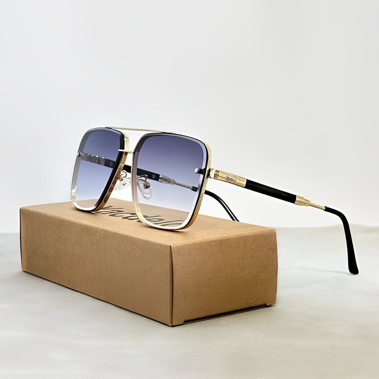 Herren-Pilotenbrille im Retro-Stil Sonnenbrille Goldener Rahmen Und Verlaufgläser