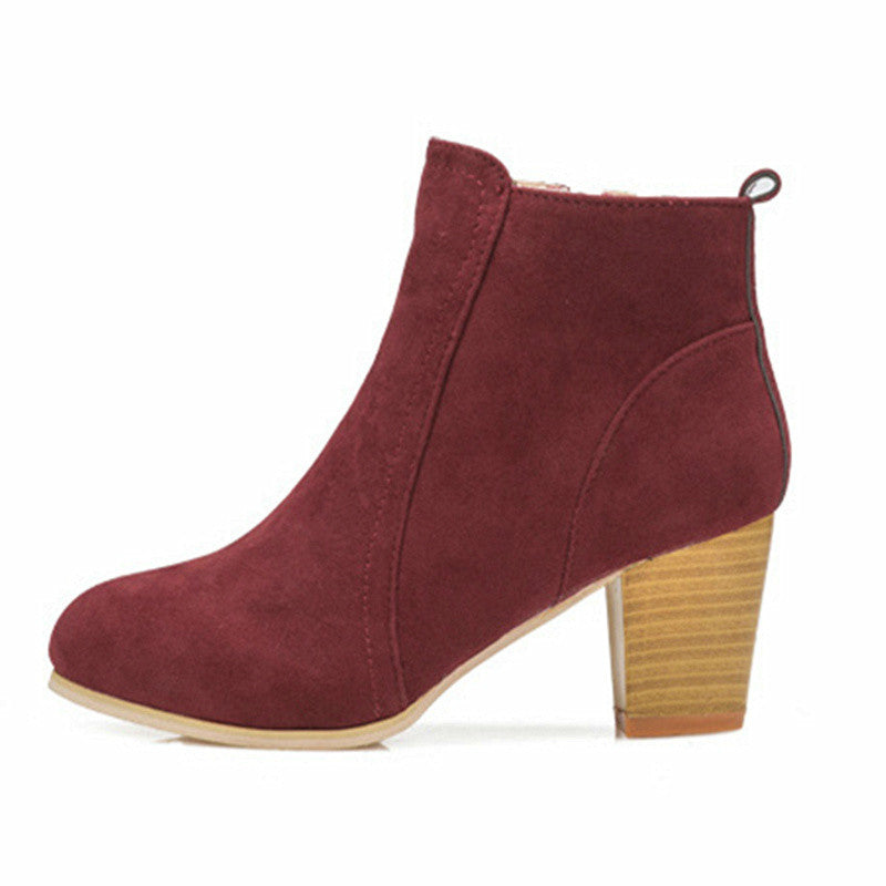 Botines clásicos de mujer - Tacón grueso y cremallera lateral