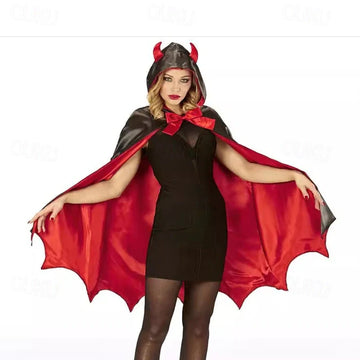 Mantello da diavolo reversibile per Halloween da donna - cappuccio e orlo a pipistrello