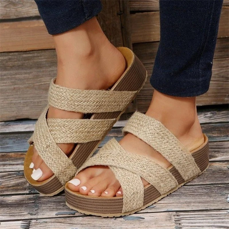 Damen Orthopädische Gepolsterte Sandalen Geflochtener Riemen und Plateausohle