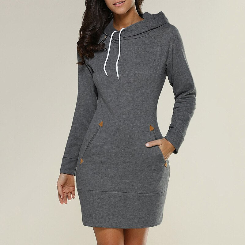 Women's Fitted Hoodie Dress - Mini Length with Pockets
