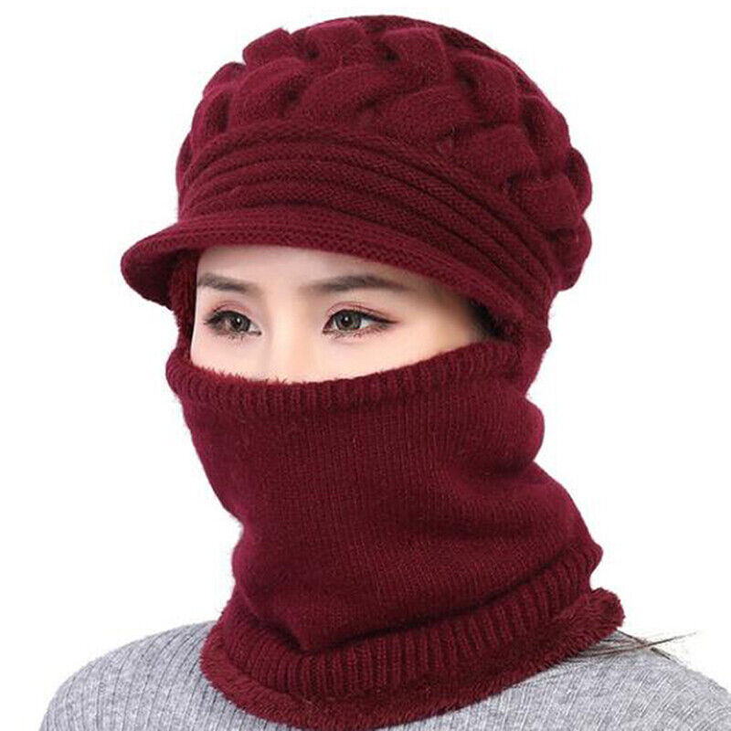 Women's Winter Balaclava Hat - Brimmed Hat with Face Mask