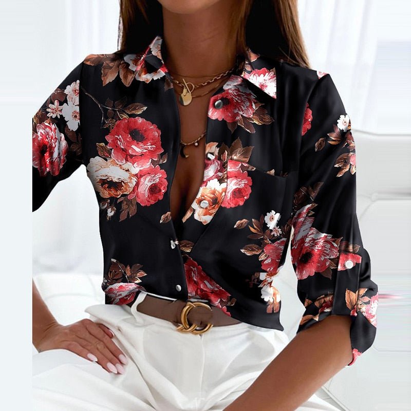 Women's Printed Blouse - Long Sleeve & Button-Down