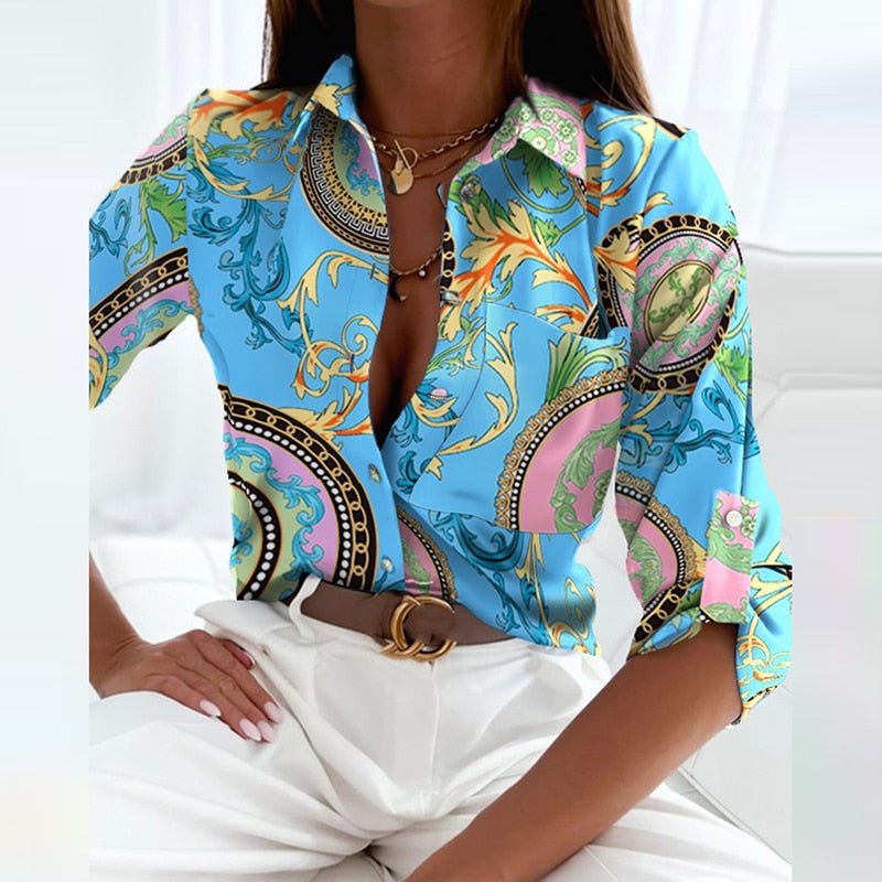 Women's Printed Blouse - Long Sleeve & Button-Down