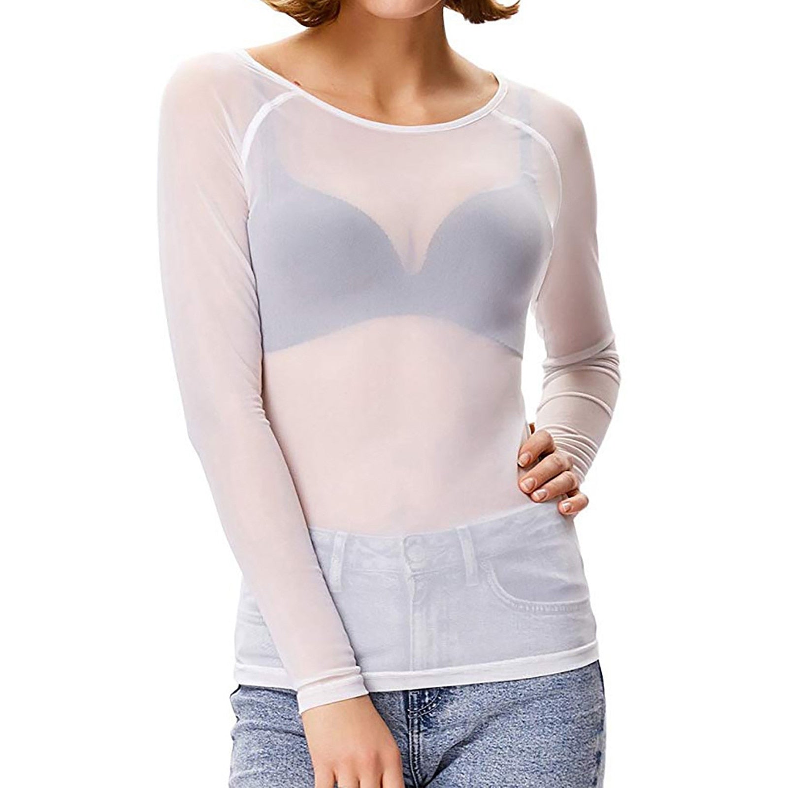 Mesh Top voor Dames - Transparante Stijl met Lange Mouwen