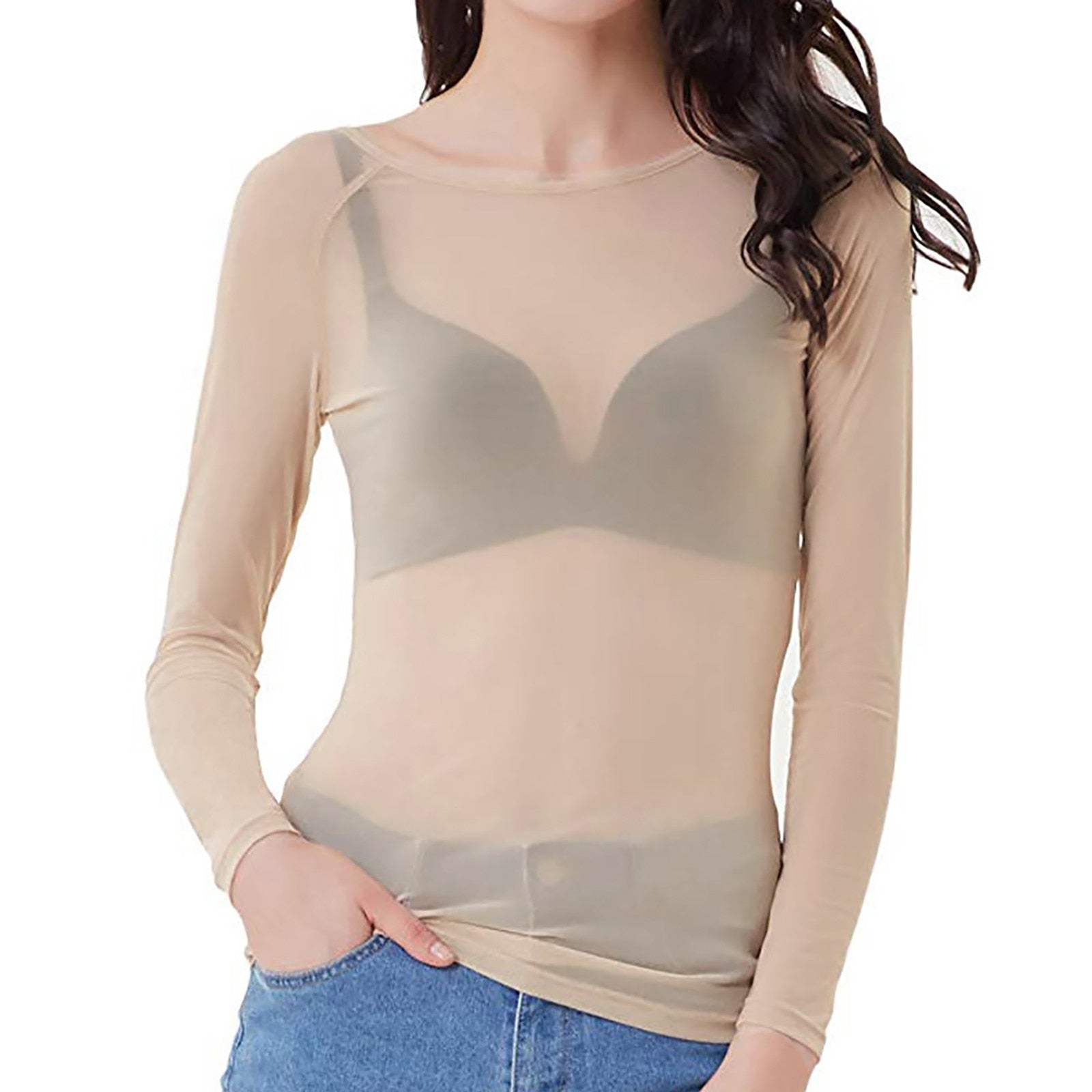 Mesh Top voor Dames - Transparante Stijl met Lange Mouwen